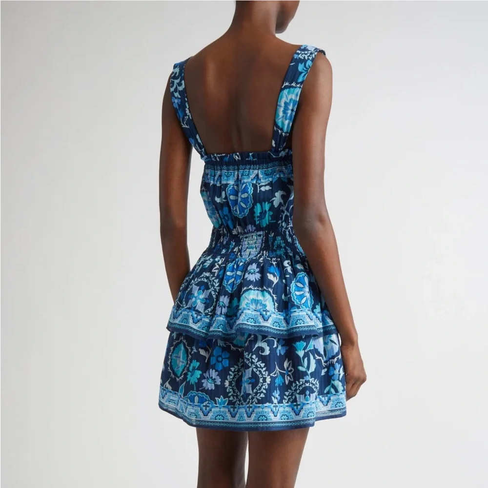 NWT RAMY BROOK Alicia Mixed Print Cotton Blend Mini Dress Blue Small - Picture 2 of 13